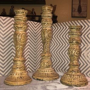 3 Piece Tabletop Candlestick Wooden Hand Crafted
